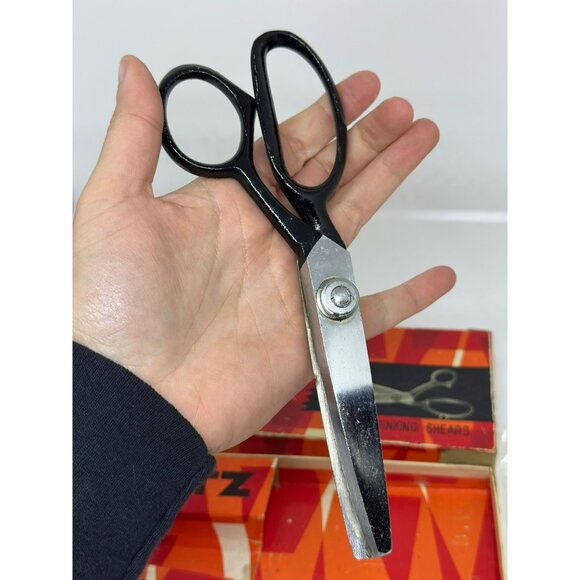 VTG Spitz Pinking Shears Original Box Black Handles Steel Blades Sewing Scissor - Picture 6 of 9
